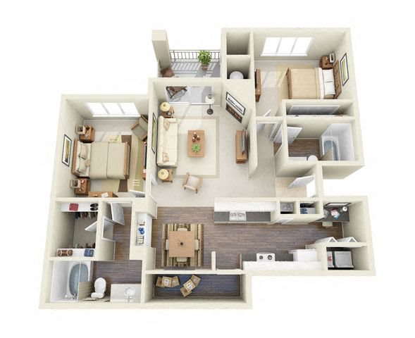 Gauguin 2 Bedroom 2 Bathroom 3D Floor Plan Gauguin 2 Bedroom 2 Bathroom 3D Floor Plan